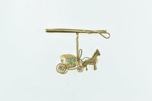 Load image into Gallery viewer, 18K Victorian Emerald Horse Drawn Carriage Bar Pin/Brooch Yellow Gold