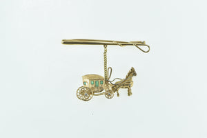 18K Victorian Emerald Horse Drawn Carriage Bar Pin/Brooch Yellow Gold