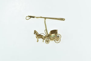 18K Victorian Emerald Horse Drawn Carriage Bar Pin/Brooch Yellow Gold