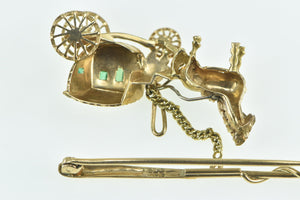 18K Victorian Emerald Horse Drawn Carriage Bar Pin/Brooch Yellow Gold