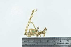 18K Victorian Emerald Horse Drawn Carriage Bar Pin/Brooch Yellow Gold