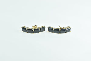 10K Emerald Cut Sapphire Curved Bar Drop Earrings Yellow Gold