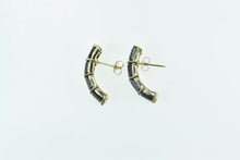 Load image into Gallery viewer, 10K Emerald Cut Sapphire Curved Bar Drop Earrings Yellow Gold