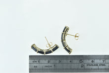 Load image into Gallery viewer, 10K Emerald Cut Sapphire Curved Bar Drop Earrings Yellow Gold