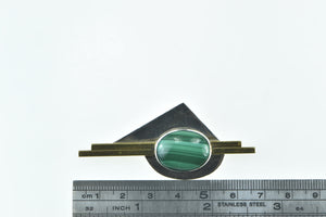 Sterling Silver Malachite Oval Modernist Geometric Bar Pin/Brooch