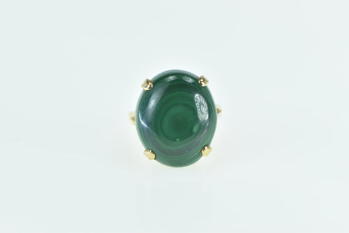 14K Oval Malachite Cabochon Vintage Statement Ring Yellow Gold