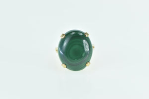 14K Oval Malachite Cabochon Vintage Statement Ring Yellow Gold