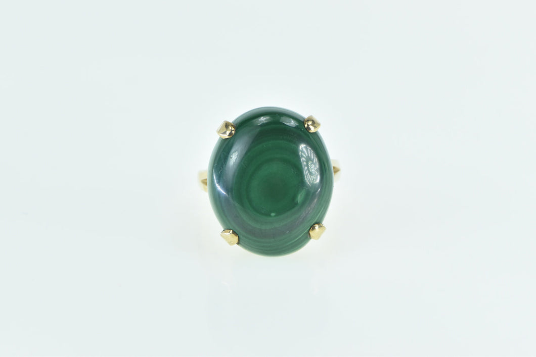 14K Oval Malachite Cabochon Vintage Statement Ring Yellow Gold