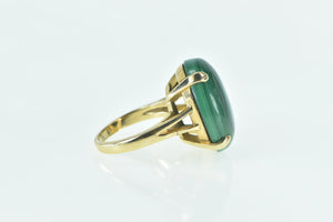 14K Oval Malachite Cabochon Vintage Statement Ring Yellow Gold