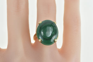 14K Oval Malachite Cabochon Vintage Statement Ring Yellow Gold