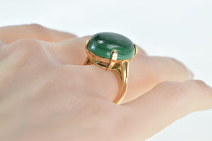 14K Oval Malachite Cabochon Vintage Statement Ring Yellow Gold