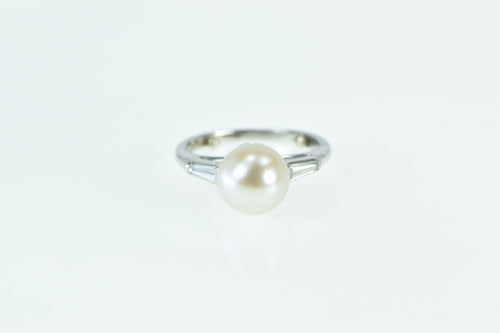 Platinum 8.45mm Pearl Diamond Classic Engagement Ring