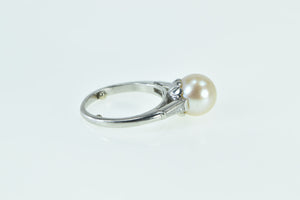 Platinum 8.45mm Pearl Diamond Classic Engagement Ring