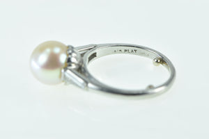 Platinum 8.45mm Pearl Diamond Classic Engagement Ring