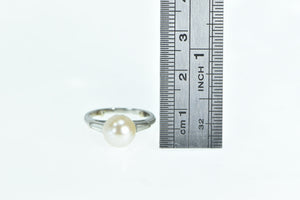 Platinum 8.45mm Pearl Diamond Classic Engagement Ring