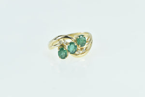 14K 1.01 Ctw Oval Emerald Diamond Statement Ring Yellow Gold