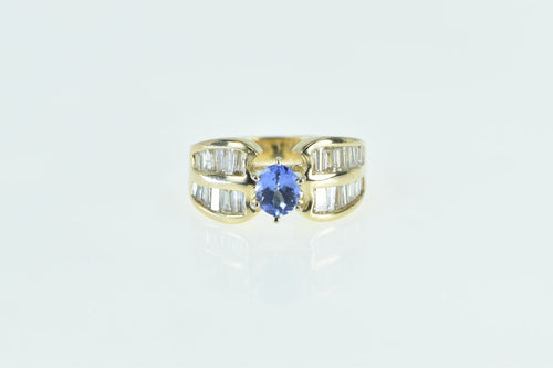 14K 1.60 Ctw Oval Tanzanite Baguette Diamond Ring Yellow Gold