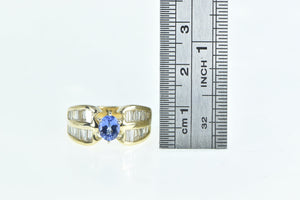 14K 1.60 Ctw Oval Tanzanite Baguette Diamond Ring Yellow Gold