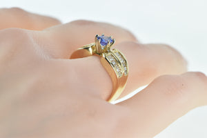 14K 1.60 Ctw Oval Tanzanite Baguette Diamond Ring Yellow Gold