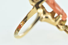 Load image into Gallery viewer, 14K Victorian Carved Coral Cameo Diamond Ring Yellow Gold