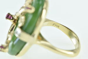 14K Jade Ring Ruby Tree Branch Cherry Blossom Yellow Gold