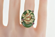 Load image into Gallery viewer, 14K Jade Ring Ruby Tree Branch Cherry Blossom Yellow Gold