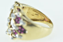 Load image into Gallery viewer, 14K Ornate Diamond Ruby Lattice Statement Band Ring Yellow Gold