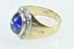 10K 6.75 Ctw Oval Syn. Spinel Diamond Halo Retro Ring Yellow Gold