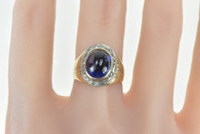 Load image into Gallery viewer, 10K 6.75 Ctw Oval Syn. Spinel Diamond Halo Retro Ring Yellow Gold