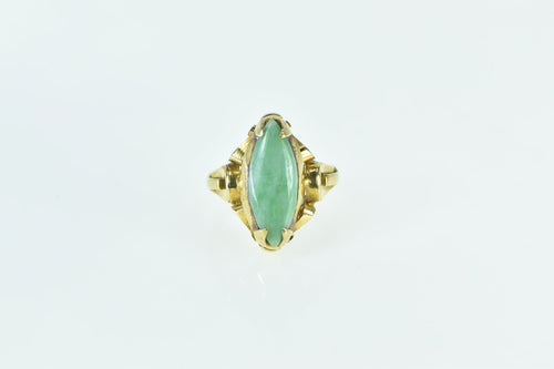 14K Marquise Jadeite Ornate Vintage Statement Ring Yellow Gold