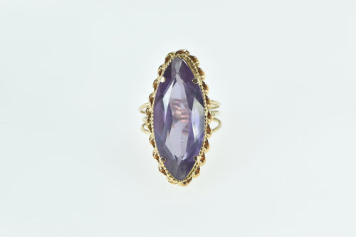 10K Vintage Marquise Amethyst Ornate Statement Ring Yellow Gold