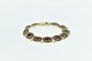 10K Oval Garnet Halo Vintage Cluster Statement Bracelet 6.75" Yellow Gold