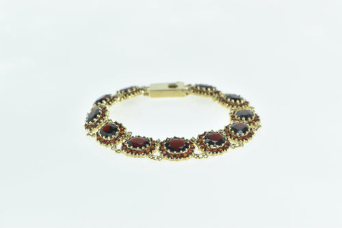 10K Oval Garnet Halo Vintage Cluster Statement Bracelet 6.75