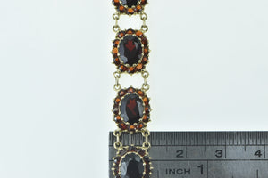 10K Oval Garnet Halo Vintage Cluster Statement Bracelet 6.75" Yellow Gold