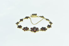 Load image into Gallery viewer, 10K Garnet Flower Cluster Vintage Chain Statement Bracelet 6.5&quot; Yellow Gold