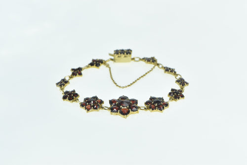 10K Garnet Flower Cluster Vintage Chain Statement Bracelet 6.5