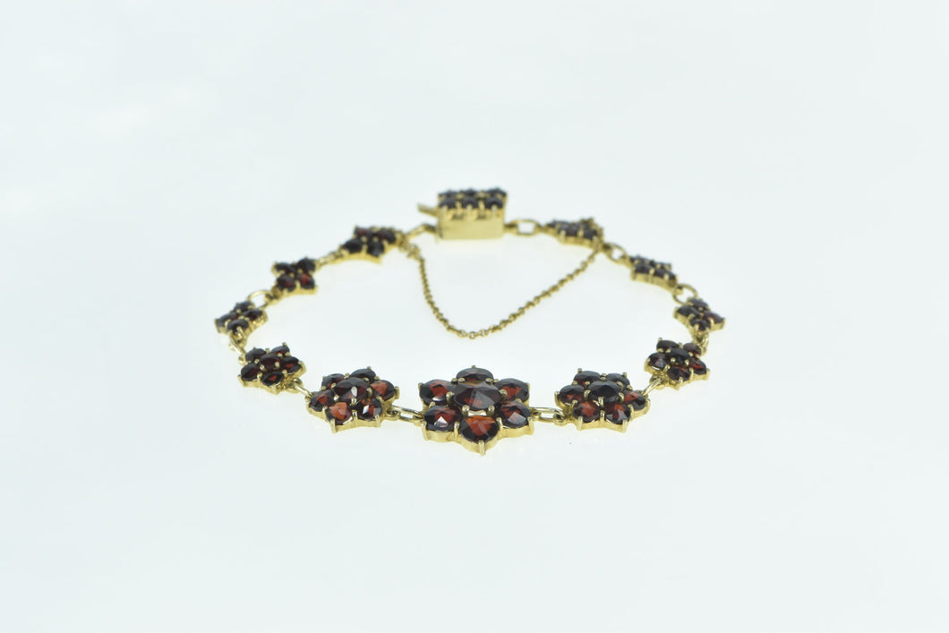 10K Garnet Flower Cluster Vintage Chain Statement Bracelet 6.5