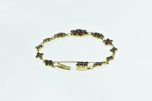 Load image into Gallery viewer, 10K Garnet Flower Cluster Vintage Chain Statement Bracelet 6.5&quot; Yellow Gold