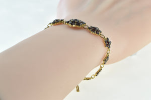 10K Garnet Flower Cluster Vintage Chain Statement Bracelet 6.5" Yellow Gold