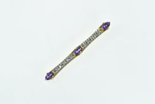 Load image into Gallery viewer, 14K Oval Amethyst Diamond Drop Bar Statement Pendant Yellow Gold