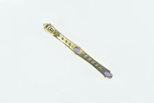 Load image into Gallery viewer, 14K Oval Amethyst Diamond Drop Bar Statement Pendant Yellow Gold