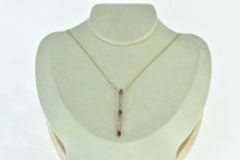 Load image into Gallery viewer, 14K Oval Amethyst Diamond Drop Bar Statement Pendant Yellow Gold