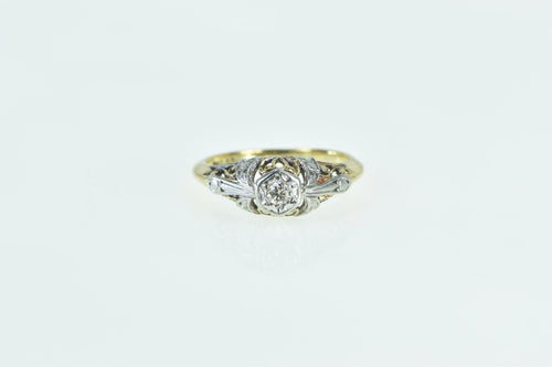 18K Palladium 1930's Diamond Filigree Engagement Ring Yellow Gold