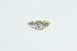 18K Palladium 1930's Diamond Filigree Engagement Ring Yellow Gold