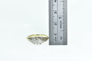 18K Palladium 1930's Diamond Filigree Engagement Ring Yellow Gold