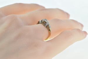 18K Palladium 1930's Diamond Filigree Engagement Ring Yellow Gold