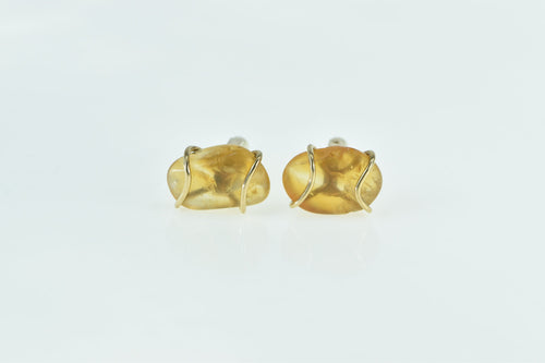 18K Amber Pebble Vintage Statement Ornate Cuff Links Yellow Gold