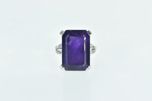 14K 28.00 Ctw Emerald Cut Amethyst Diamond Ring Yellow Gold