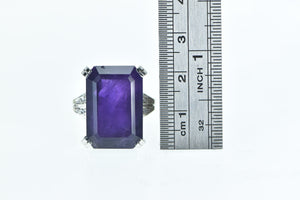 14K 28.00 Ctw Emerald Cut Amethyst Diamond Ring Yellow Gold