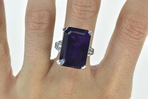 14K 28.00 Ctw Emerald Cut Amethyst Diamond Ring Yellow Gold